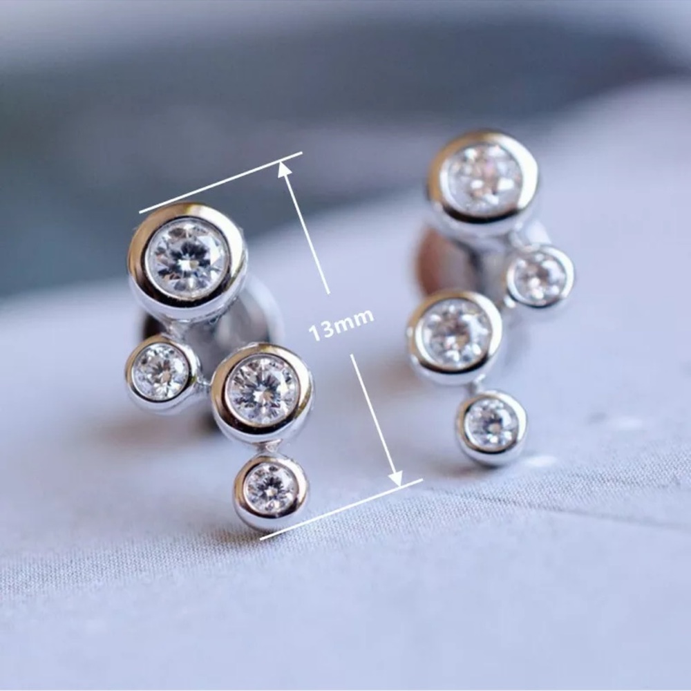 Simple Cubic Zirconia 925 Silver Stud Earrings for Women Wedding Party Jewelry - Picture 2 of 2